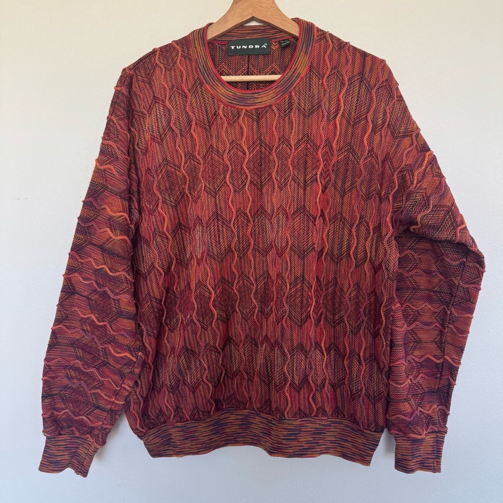 Vintage 90s Tundra Sweater Mens Medium Colorful Coogi Style Pullover Sweatshirt